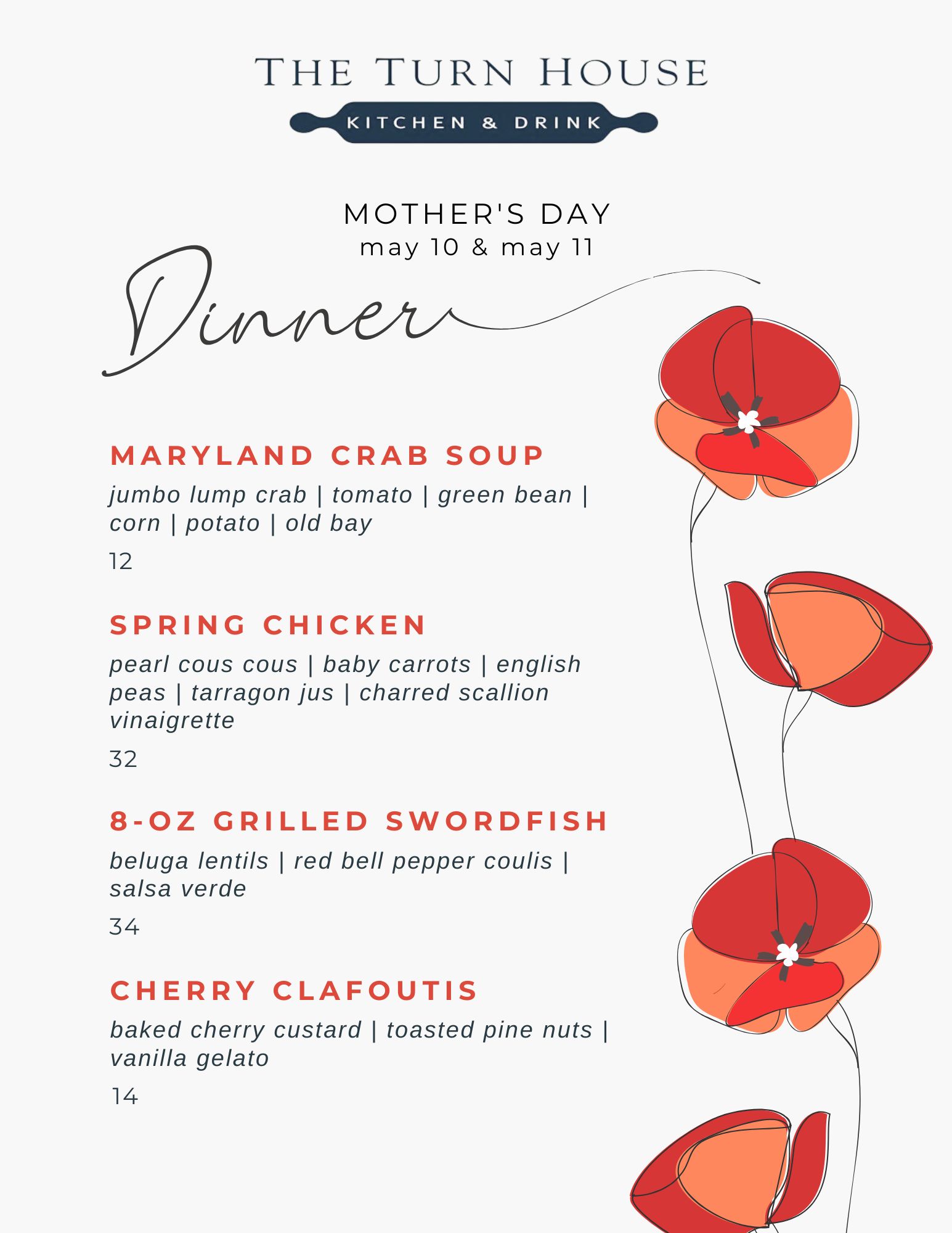 Turn House Mothers Day Dinner Specials 2025