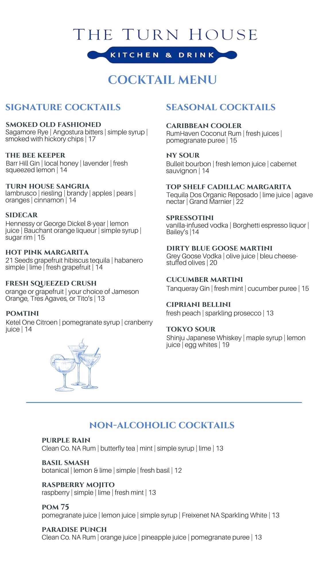 The Turn House Drink Menu Page 1